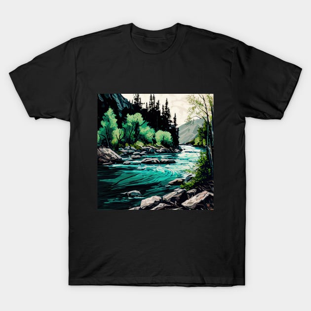 Swift River Scenery T-Shirt by The Art Mage